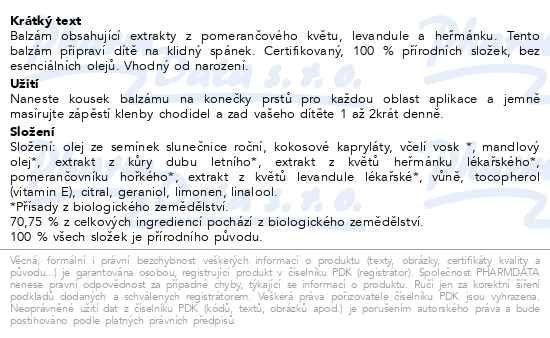 Příbalový leták - Petit Chéne Sleep Bio balzám 40ml