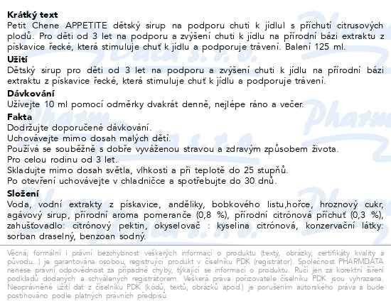 Příbalový leták - Petit Chéne Appetite 125ml