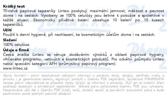Příbalový leták - Papírové kapesníky LINTEO 3-vrstvé 15x10ks