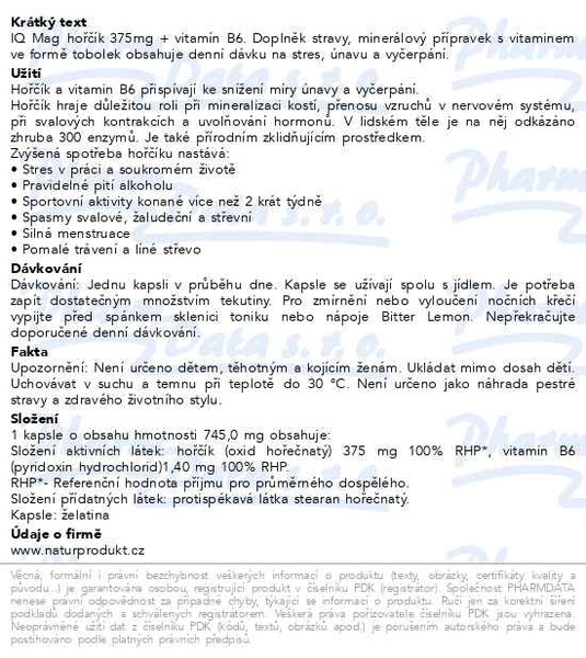 Příbalový leták - IQ Mag hořčík 375mg + vit.B6 60 tobolek