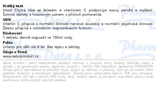 Příbalový leták - Intact Chytrá liška žel.+vitamin C pomeranč šum.tbl.15