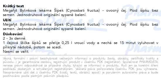 Příbalový leták - Megafyt Bylinková lékárna Šípek 100g