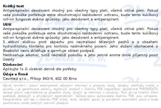 Příbalový leták - Babé Tělo - Kuličkový deodorant 50 ml (Antiperspirant, Roll-on)