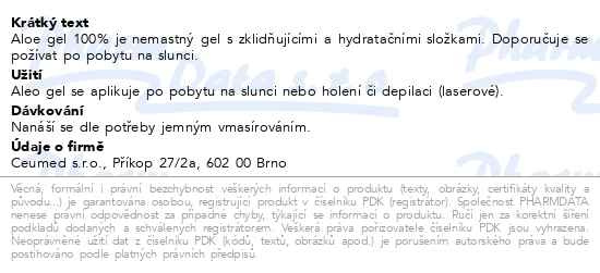 Příbalový leták - Babé Tělo - Aloe gel 300 ml (Aloe Vera Gel)