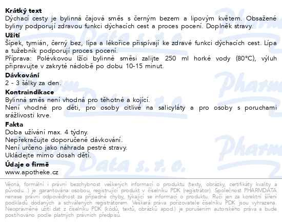 Příbalový leták - Apotheke FAF UK Dýchací cesty sypaný čaj 70g