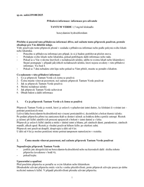 Příbalový leták (SUKL) - Tantum Verde 1.5mg/ml kloktadlo, 240ml