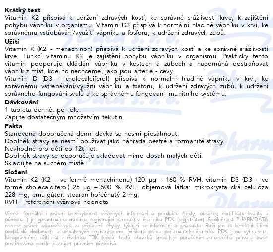 Příbalový leták - Edenpharma Vitamín D3 + K2 60 tbl