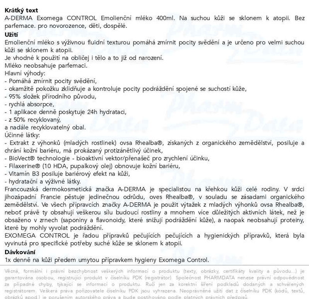 Příbalový leták - A-DERMA Exomega CONTR.Emolienční mléko 400ml