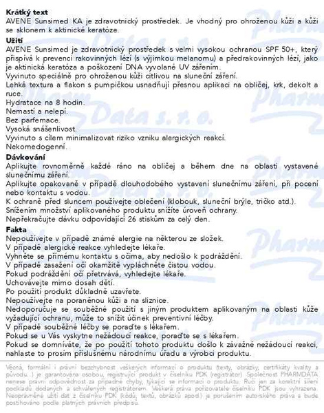 Příbalový leták - AVENE Sunsimed KA 80ml