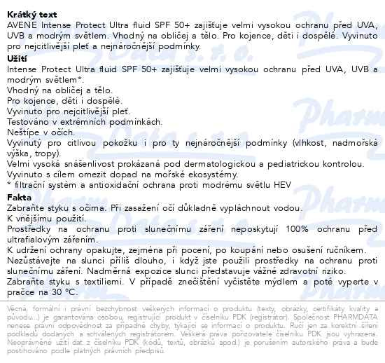 Příbalový leták - AVENE Intense Protect Ultra fluid SPF50+ 150ml