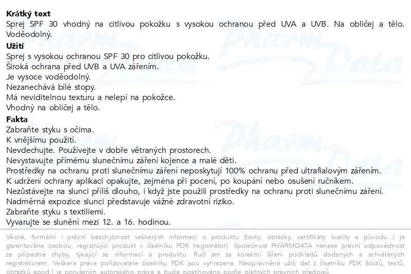 Příbalový leták - AVENE Sun Sprej SPF 30 200ml