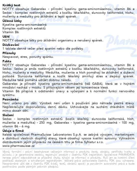 Příbalový leták - NOTTY PharmaSuisse tbl.30