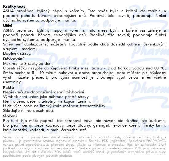 Příbalový leták - ASHA Pure Natural drink bez cukru 10x2g