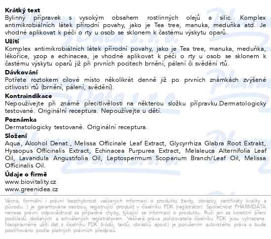 Příbalový leták - Biovitality Herpesol 8ml