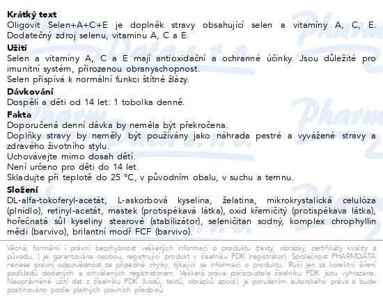 Příbalový leták - Oligovit Selen+A+C+E tob.60 Galenika