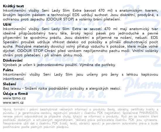 Příbalový leták - Seni Lady Slim Extra inkont.vložky 1+1 2x15ks