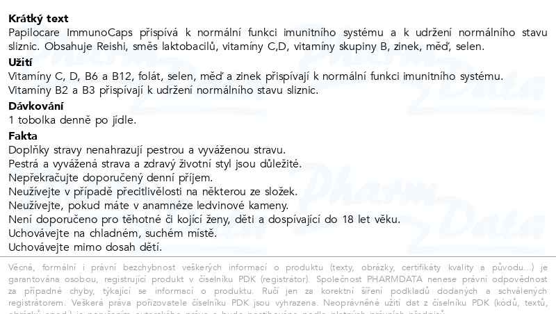 Příbalový leták - Papilocare Immunocaps 30 kapslí