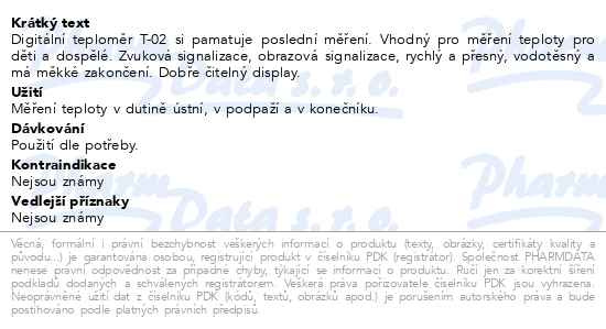 Příbalový leták - Biotter teploměr elektronický T-02 Flexible 1ks