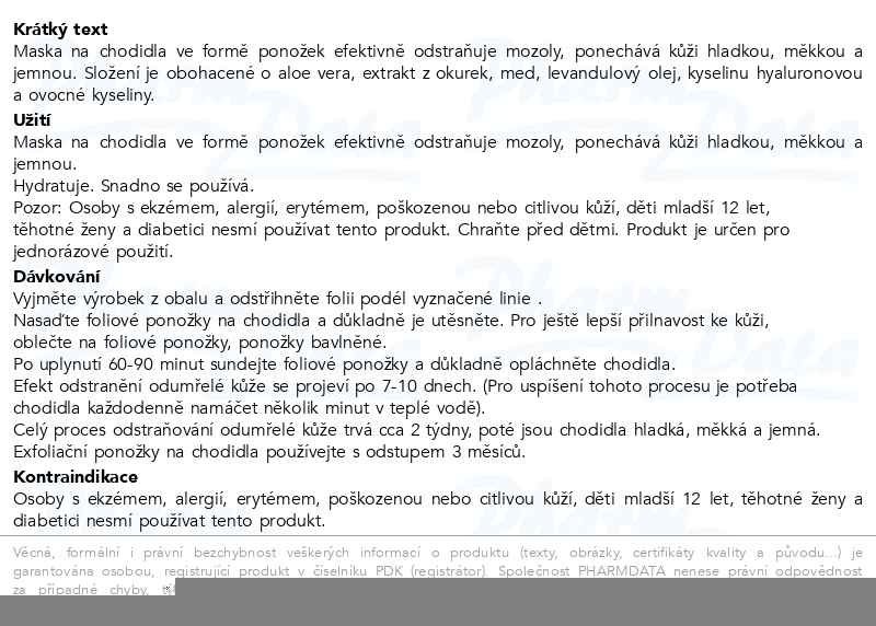 Příbalový leták - Regital exfoliační ponožky na chodidla 1pár