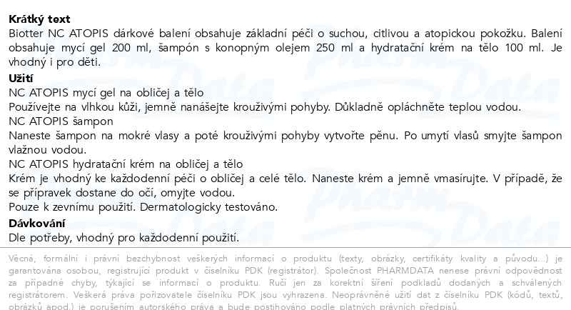 Příbalový leták - Biotter NC ATOPIS dárkové balení