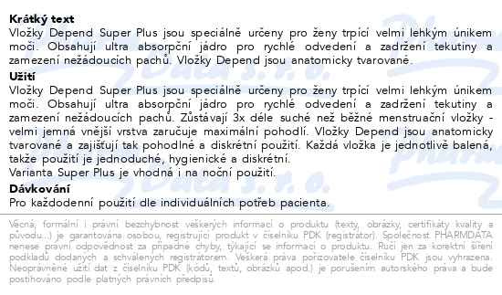 Příbalový leták - Depend Super Plus night inkont.vložky ženy 6ks