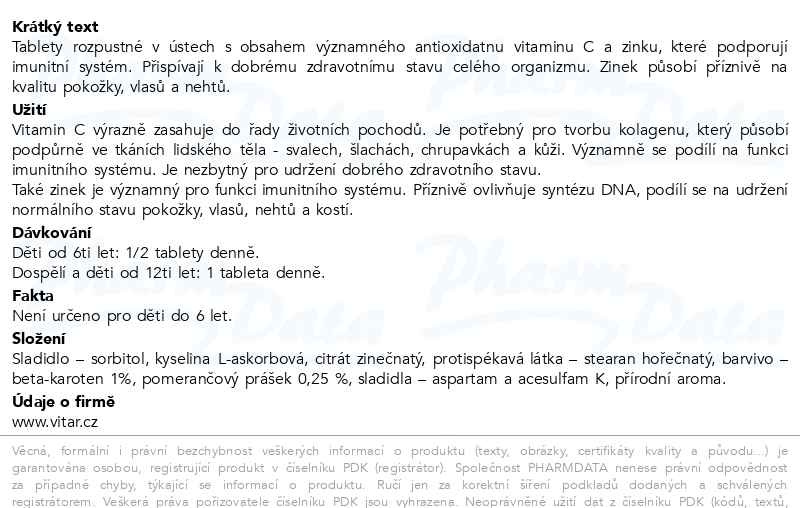 Příbalový leták - Vitar Vitamin C+zinek 30 tablet