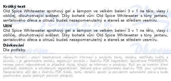 Příbalový leták - Old Spice Whitewater Sprchový Gel Pro Muže 1000 ml, 3 v 1, Dlouhotrvající Svěžest