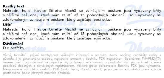 Příbalový leták - Gillette Mach3 Náhradní Holicí Hlavice Pro Muže, 20 Náhradních Holicích Hlavic