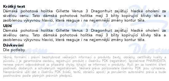 Příbalový leták - Gillette Venus3 Dragonfruit jednorázová holítka 6ks