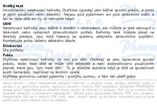Příbalový leták - DryNites kalhotky absorpční pro dívky 8-13 let (30-48kg) 9ks