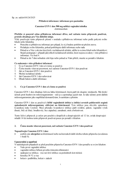 Příbalový leták (SUKL) - Canesten Gyn 1 den 500mg, 1 měkká vaginální tobolka
