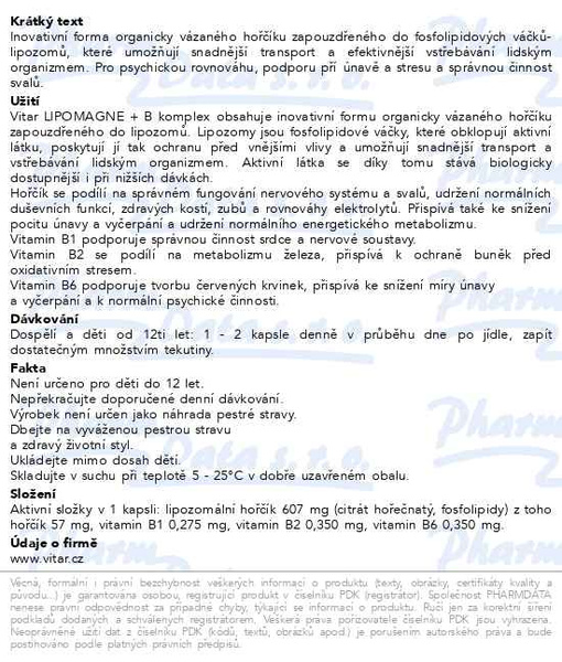 Příbalový leták - Vitar LIPOMAGNE+B komplex 60 kapslí