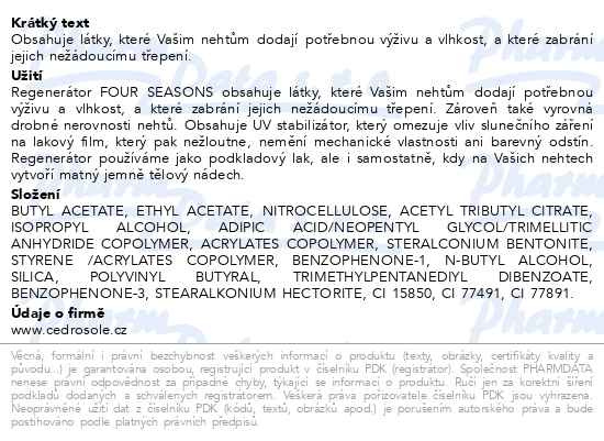 Příbalový leták - Four Seasons regenerátor nehtů 12ml