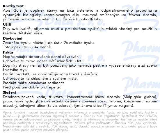 Příbalový leták - Apis Gola ústní sprej 20ml Pharmalife