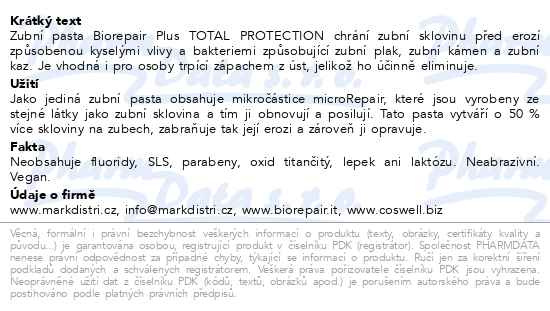 Příbalový leták - BioRepair Plus Total Protection zubní pasta 75ml