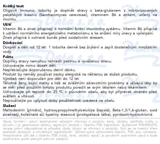 Příbalový leták - Oligovit Immuno Beta-glukan 60 tobolek Galenika
