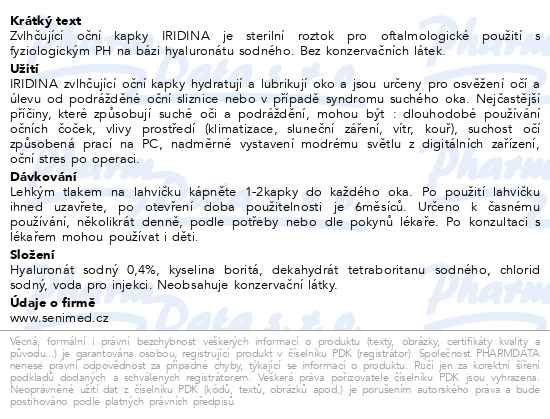 Příbalový leták - IRIDINA zvlhčující oční kapky 10ml