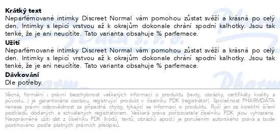 Příbalový leták - Discreet 0% perfume Normal intimky 100ks
