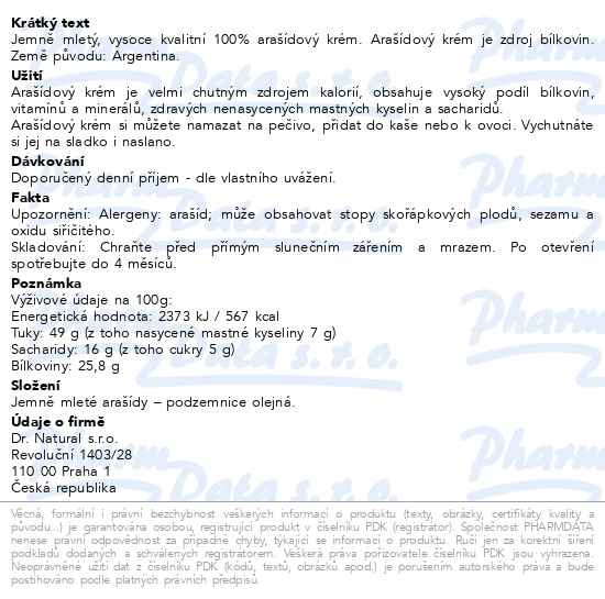 Příbalový leták - Dr.Natural Arašídový krém 100% 500g