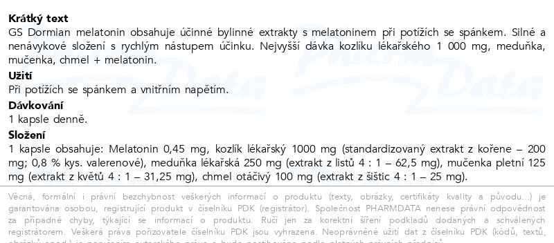 Příbalový leták - GS Dormian melatonin 30 kapslí