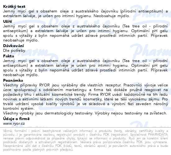 Příbalový leták - RYOR Tea tree oil gel pro intimní hygienu 200 ml