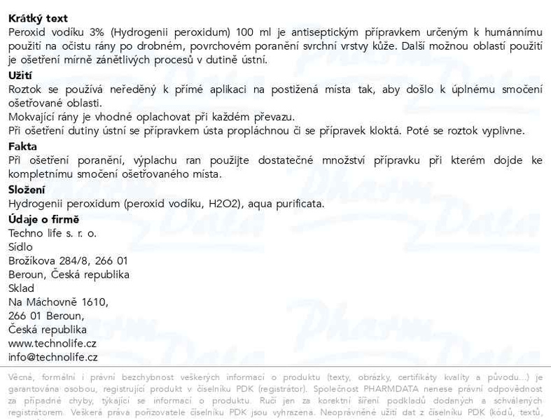 Příbalový leták - Peroxid vodíku 3% 100ml
