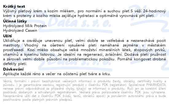 Příbalový leták - VIVAPHARM kozí krém výživný pleťový 30+ 50ml