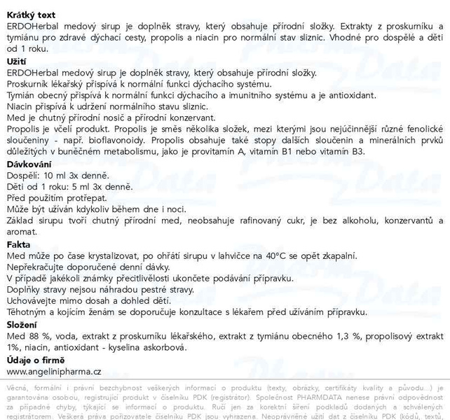 Příbalový leták - ERDOHerbal medový sirup 140ml