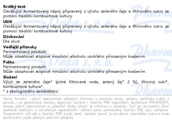 Příbalový leták - Allnature Kombucha Klasik BIO 330ml