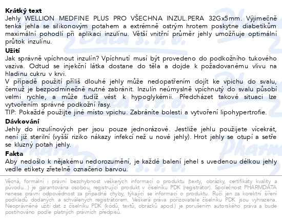 Příbalový leták - Wellion MEDFINE jehly inz.pera 0.23x5mm 32G 100ks
