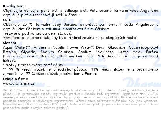 Příbalový leták - JONZAC REHYDRATE Okysličující odličovací pěna BIO 150ml
