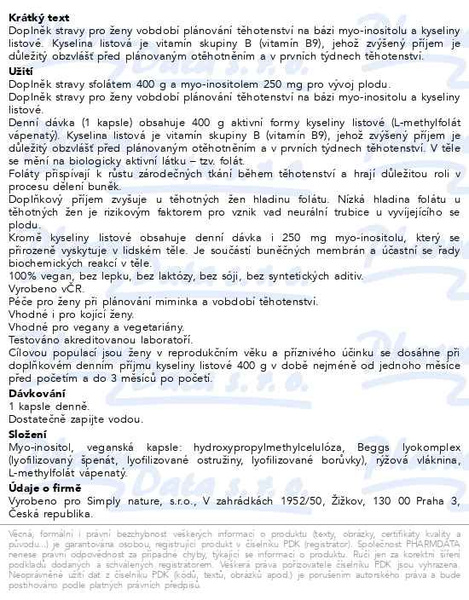 Příbalový leták - Beggs Methylfolate+Myo-inositol Complex cps.30