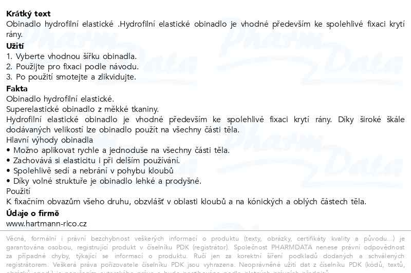 Příbalový leták - Hartmann Hydrofilní elastické obinadlo 6cmx4m 1ks