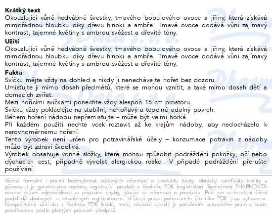 Příbalový leták - WoodWick Hinoki Dahlia vonná svíčka 275g